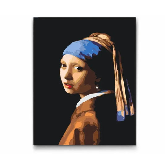 FLICKA MED PÄRLÖRHÄNGE - Johannes Vermeer - med dubbelfärg, ram och fri frakt - paint by numbers