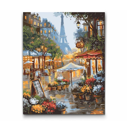 Paris Blommarknad - Dubbelfärg, ram och fri frakt - paint by numbers